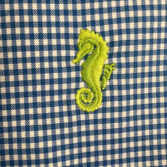 J. Crew Stretch Gingham Trouser Pants Seahorses Blue White Lime Green Size 10 - Picture 5 of 9
